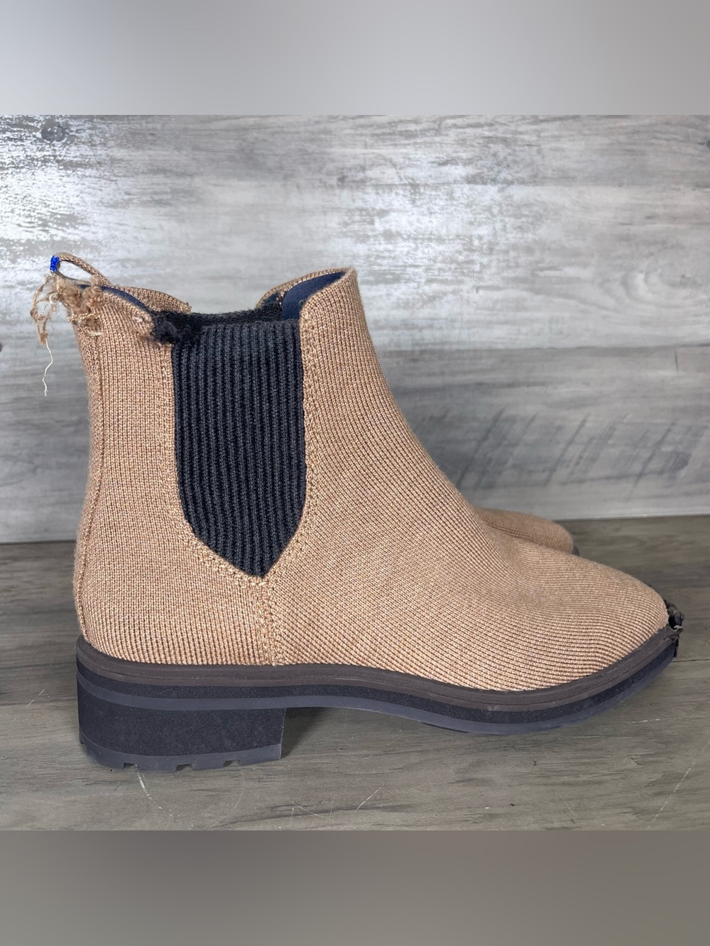 Rothys Womens 7 The Lug Boot Butternut Tan Brown Knit Pull On Boots - Picture 5 of 12